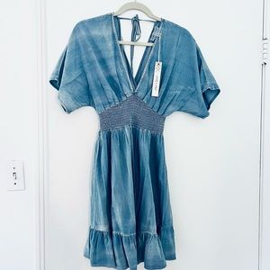 NWT Smocked Waist Denim Mini Dress